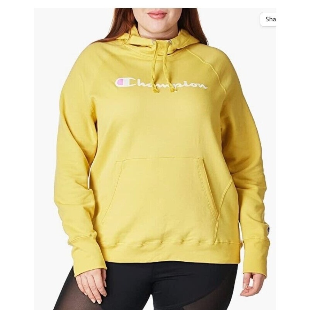 Champion Women's Powerblend Fleece ScriptLogo Hoodie Butterscotch Small NWT
